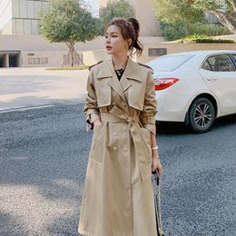 Women's Trench Coats Khaki Coat For Women Clothes Spring Autumn Fashion Double Breasted Belt Loose Elegant Casual Long Windbreaker Cloak C25