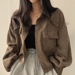 Women's Jackets Autumn Long Sleeve Colour Block Women Vintage Harajuku Hit Corduroy Baseball Bomber Streetwear Coat