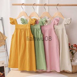 Girl's Dresses Girls Cotton And Linen Strap Dress Summer New Style Children's Sleeveless Button Casual Loose Baby Princess Dresses x0806