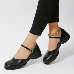 Dress Shoes 2023 High Quality Ladies Basic Mary Janes Women's Heels Style Round Toe Square Heel Female