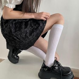 Women Socks Y2k Korean Calf Vertical Stripe Stacking Black And White Vintage Thin Summer Versatile Mid-barrel Knee
