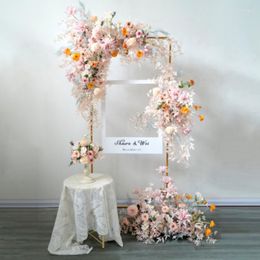 Decorative Flowers Custom Pink Arrangement Artificial Row Wall Hanging Corner Flower Wedding Arch Background Decor Welcome Sign Props