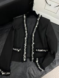 Women's Suits Industry Black Blazer Rhinestone Heavy Suit Jacket Retro Modern Office-lady Cool Casual Loose Top High-end Women Coat