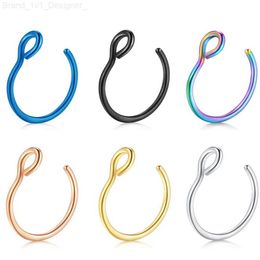 Nose Rings Studs TIANCIFBYJS Fake Nose Ring 20G Stainless Steel Piercing Body Jewellery 8mm Fake Nose Rings Hoop Faux Lip Septum Ring Set 6 Colours L230806