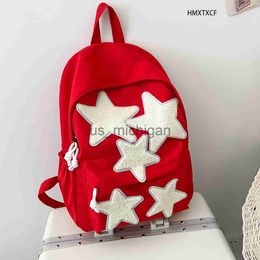 Backpack Kawaii Star Decor Backpack Cute Preppy Canvas School Bag Women's Everyday Laptop Bag Rucksack J230806