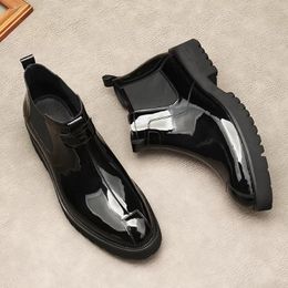Platform Ankle Boots Man Fashion Brand Chelsea Boots Men Winter Shoes Genuine Leather Black Slip On Luxury Man Dress Boots