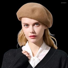 Berets Winter Women Kpop Wool Thick Sboy Hat Female Vintage French Artist Painter Girls Pure Color Warm Cap Ladies