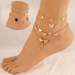 Anklets 316L Stainless Steel Anklet Bracelet Boho Heart Butterfly Pendant Foot Bracelets Chain For Women Jewellery Gifts Wholesale