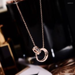 Pendant Necklaces YUN RUO 2023 Rose Gold Colour Chic Fashion Round Crystal Necklace Titanium Steel Jewellery Woman Gift Not Fade Wholesale