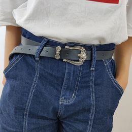 Belts Black Leather For Women High Quality Punk Goth Caved Buckle Female Jeans Belt Men Trousers Vintage Waistband 3 Pieces Set