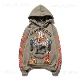 Retro Hip Hop Skull Letter Graffiti Fleece Hooded Hoodies for Men and Women High Street Loose Casual Pullover Sweatshirts T230806