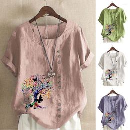 Women's Blouses Fashion Summer Music Tree Prined Round Neck Short Sleeve T-shirt Casual Loose Solid Color Blouse Tops