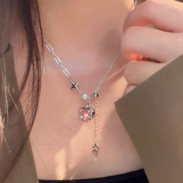 Choker 1pcs Korean Style Pink Kawaii Heart Shining Star Necklace Jewellery For Women Girl Fashion Punk Clavicle Chain Accessories Gift