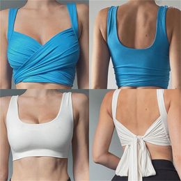 Active Shirts 2023 Sexy Sleeveless Short Crop Tops Sports Yoga Ladies Vest Casual Tank Top Women's Tube V-Neck Reversible Lace-up