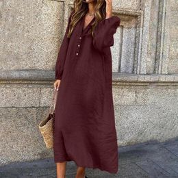 Casual Dresses Ladies Dress Summer Retro Single Breasted Party Women O-Neck Long Sleeve Shirt Elegant Loose Linen Beach