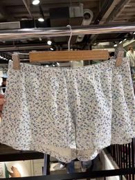 Women's Shorts Floral Print Ribbed Cute Fairycore Elastic High Waist Cotton Summer Sweatshirts Women Casual Vintage Sweet Home