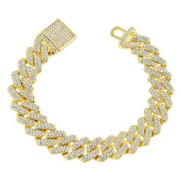 Hip-hop rapper Diamond Cuban chain bracelet Cool rhinestones full of diamonds shiny hand jewelry Nightclub show wholesale jewelry 7inch 8inch length 1657