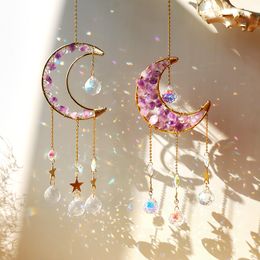 Decorative Objects Figurines Crystal Prism Ball Gold Moon Star Rainbow Sun Catcher Indoor Window Car Hanging Garden Decoration Gift 230804