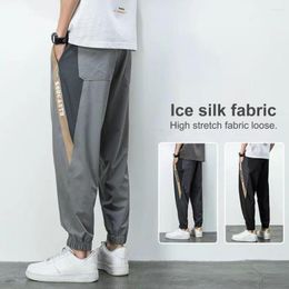 Men's Pants Men Summer Elastic Waist Loose Quick Dry Drawstring Ice Silk Ankle-banded Multi Pockets Sweatpants Male Clothing Cooling