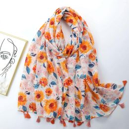 Scarves Flower Print Scarfs For Women Lightweight Florals Shawl Wraps Spring Travel Accessory Cotton Head Scarf Bandana Summer
