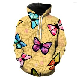 Men's Hoodies Fashion Cool 3d Digital Printing Men's 2023 Autumn Casual Long Sleeve Butterfly Print Hooded Pullover Tops Clothes