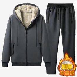 Men's Tracksuits Plush Thickening Suit Lamb Velvet Sports Leisure Winter Warm Two-piece