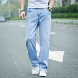 Men's Jeans Autumn Men Denim Wide-leg Pants Korean Style Straight Light Blue Baggy Elastic Waist Student Trousers Male