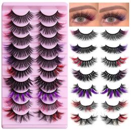 10Pairs/set Faux Mink Coloured False Eyelashes Dramatic Eyelash Extension Natural Fluffy Lashes Makeup Eyelash Extension Handmade Soft Fake Eyelashes E459