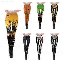 Theme Costume Fashion 3D Printed Halloween Leggings Pumpkin Skull Frame Digital Print Elastic Leggings Cosplay L230804