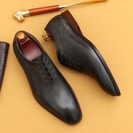 Italian Men's Dress Genuine Leather Handamde Quality Fashion Designer Retro Black Wedding Social Business Shoes Man