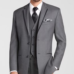 Men's Suits Grey Business Wedding Tuxedo For Groom 3 Piece Custom Man With Pants Male Fashion Costume Jacket Waistcoat