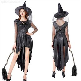 Theme Costume Witch Dress for Women Halloween Comes Cosplay Adult Ladies Sorceress Carnival Masquerade Party Performance Clothing with Hat L230804