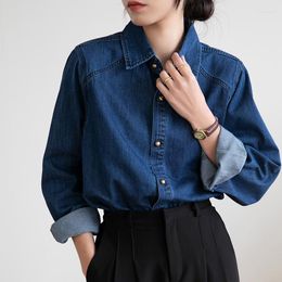 Women's Blouses Casual Denim Shirts 2023 Spring Autumn Solid Loose Long Sleeve Top Ladies Polo Neck Clothing YCMYUNYAN