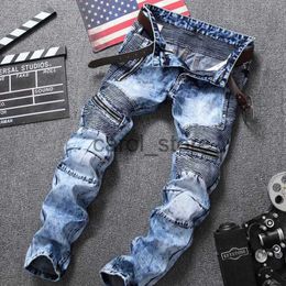 Men's Jeans European And American Direct Fold Zipper Motorcycle Snowflake Jeans High Quality Plus Size Direct Sales New men's Jeans Denim J230806