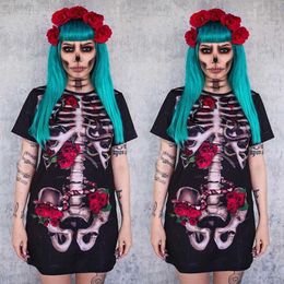 Theme Costume Woman Halloween Bloody Skeleton Print Shirts Party Carnival Skull Rose Scary Zombie Night Club T-shirt Tops Horror Bride Come L230804