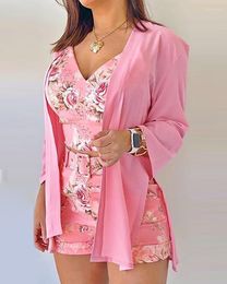 Women's Tracksuits Summer Sweet Spaghetti Strap Floral Print Top & Shorts Sets Coat Set Women 3 Piece