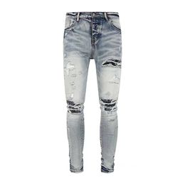 Mens Jeans Distressed Motorcycle Biker Jean Rock Skinny Slim Ripped Hole Letter Top Quality Brand Hip Hop Denim P 961