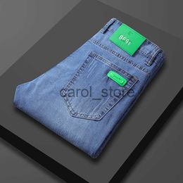 Men's Jeans 2023 Summer New Men's Light Blue Thin Regular Fit Jeans Green Label Decoration Fashion Stretch Denim Pants Male Brand Trousers J230806