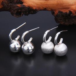 Hoop Earrings MeiBaPJ Real S925 Sterling Silver Retro Smooth Ball Pendant Fine Party Jewelry