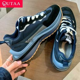 Dress Shoes QUTAA 2022 Platform Cow Leather Casual Women Sneakers Spring Mixed Colour Round Toe Lace Up Fashion Ladies Shoes Size 35-39 J230806