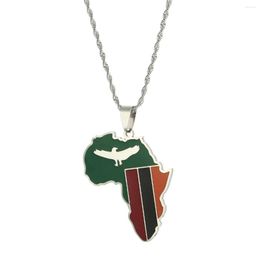 Chains Silver Color Stainless Steel Enamel Africa & Zambia Map Flag Pendants Necklaces African Fashion Trendy Neck Jewelry Gifts