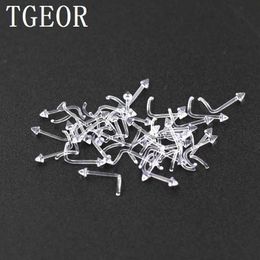 Nose Rings Studs Free shipping new wholesale 20G 50pcs nose stud spike fish tail transparent clear acrylic piercing retainer nose ring L230806