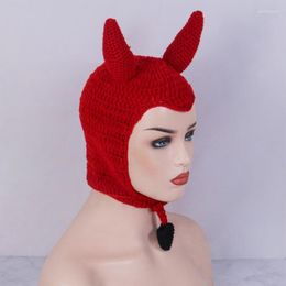 Berets Earflap Knit Devil Hat Y2k Horn Halloween Funny Little