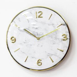 Wall Clocks Nordic Clock Living Room Creative Ultra-thin Metal Fashion Marble Sticker Gold Lettering Silent Simple Modern Timepiece