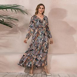 Plus Size Dresses Women Clothing Elegant Vintage Paisley Plus-size Dress Fat Lady Loose Long Sleeves Swing