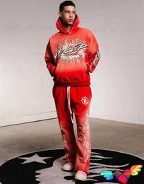 2023 Vintage Red Hellstar Record Hoodie Men Women Dirty Printing Hellstar dios Hoody Fleece Sweatshirts Wash Pullovers T230806