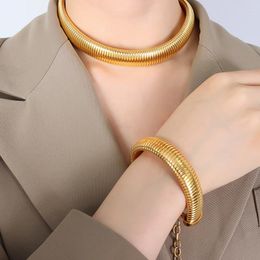 Necklace Earrings Set Gothic Hip Hop Stainless Steel Bracelet Punk Elastic Snake Bone Choke Ring Women's Fashion Jewellery