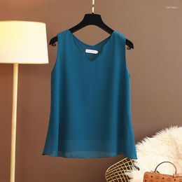 Women's Blouses Summer Tops Blouse Arrival 2023 Sleeveless V-Neck Chiffon Oversized 5XL Casual Shirt For Girl