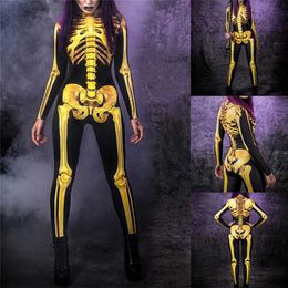 Theme Costume New Halloween Comes for Women Adult Scary Horror Cosplay 3D Print Skeleton Jumpsuit Carnival Party Performance Clothing L230804