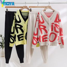 Women's Two Piece Pants YICIYA Set Knitted Three Sets For Women Y2k Streetwear Sweaters Cardigan Vest Tops And Trousers In Matching